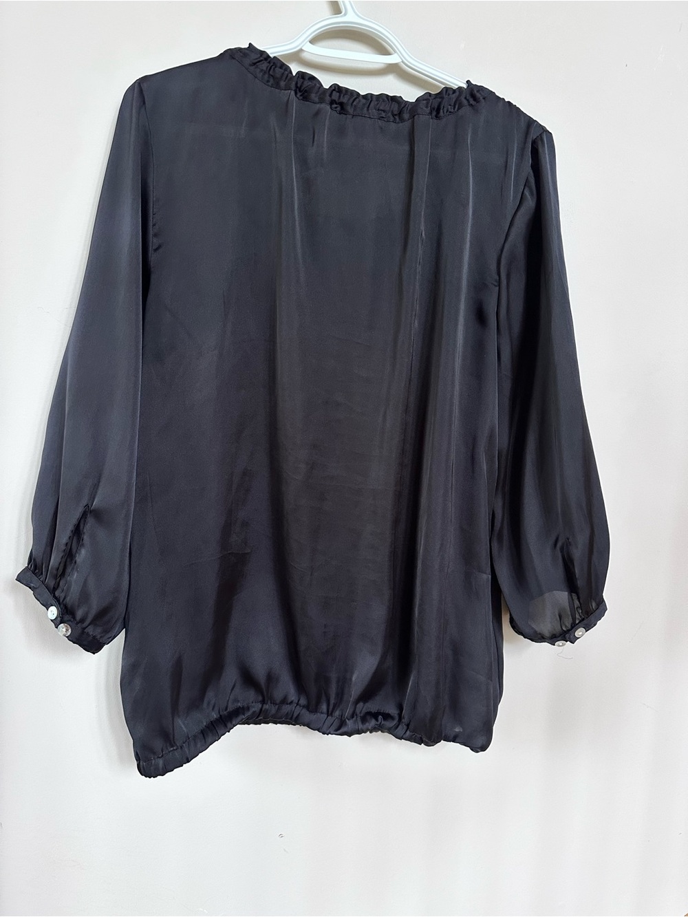 Black Ruffle-Neck Button Blouse - Picture 3 of 6